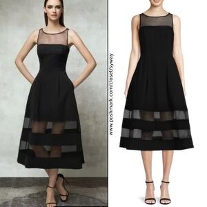 Aidan by Aidan Mattox Crepe and Illusion Mesh Cocktail Dress
